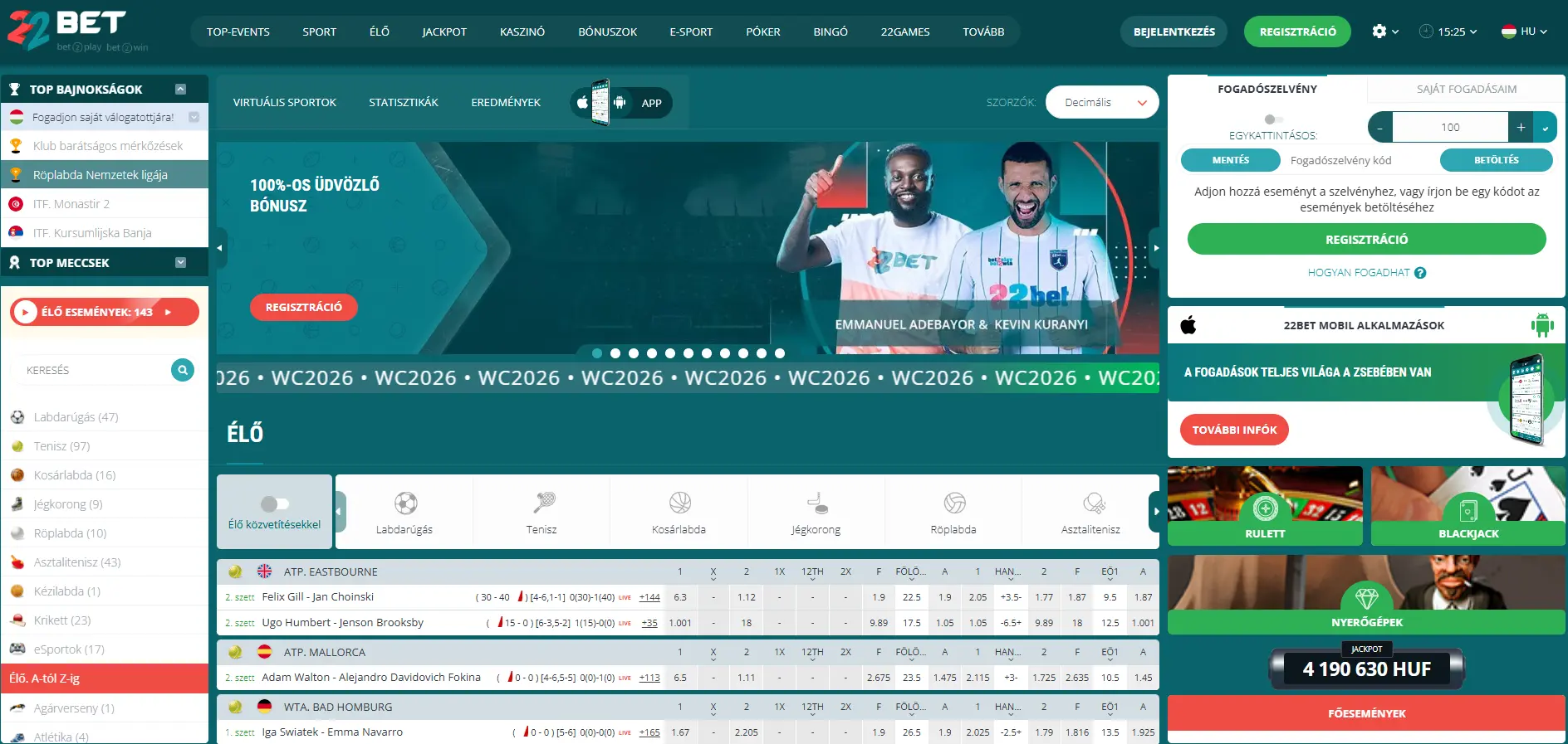 22Bet online kaszinó kezdőlapja — üdvözlőbónusz, kaszinó és sportfogadás