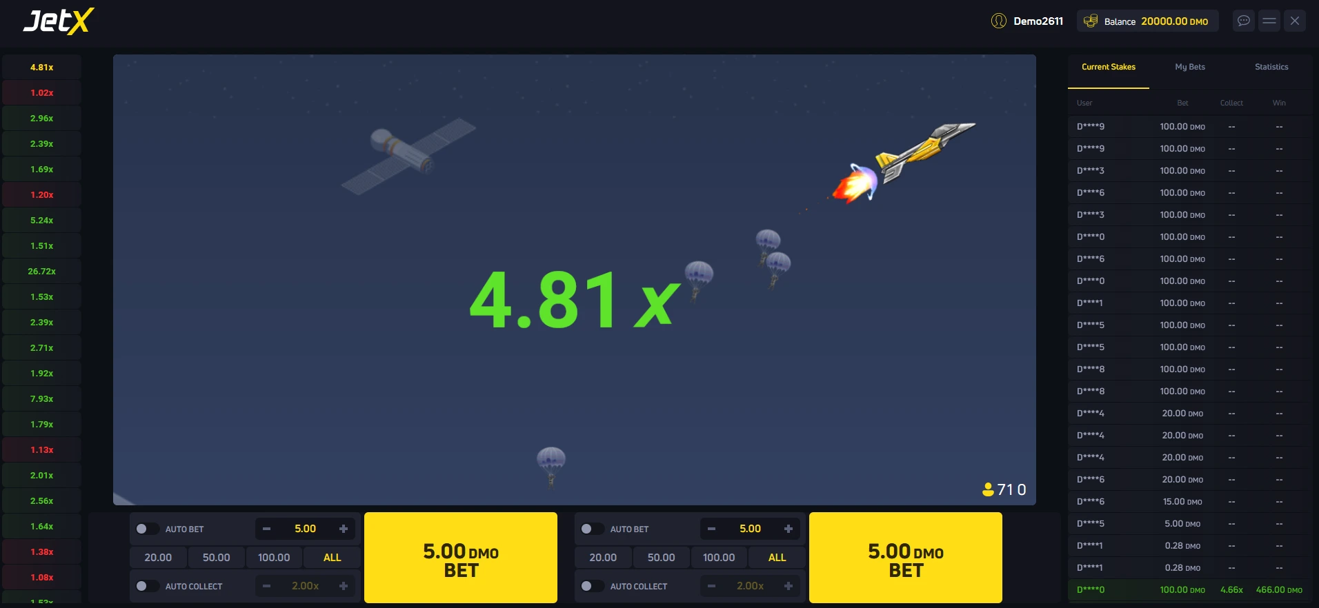 JetX crash játék banner — SmartSoft repülő a szorzógörbével