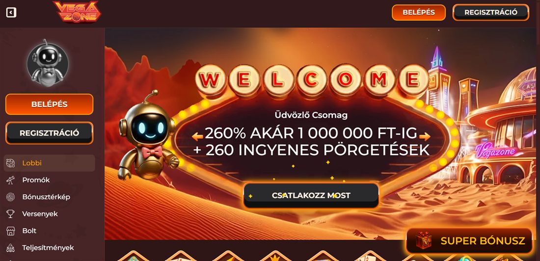 VegaZone kaszinó képernyőkép – 260% üdvözlőbónusz